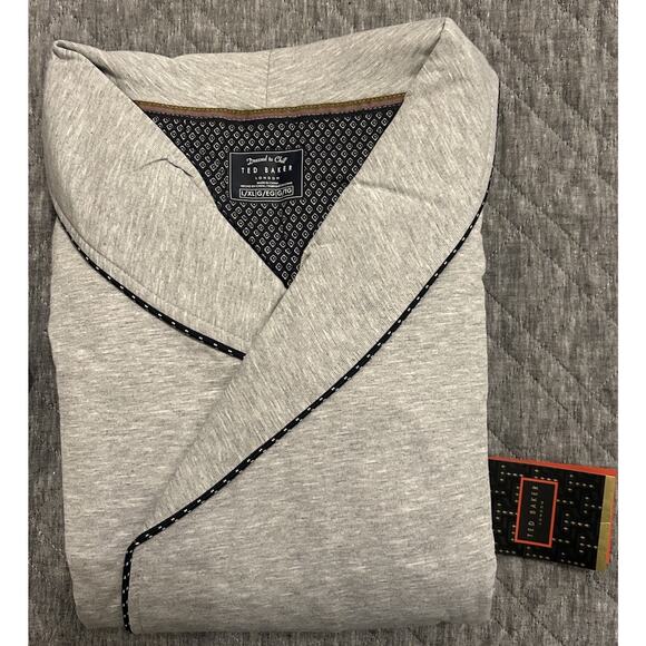 NWT‎ Ted Baker London Mens Robe Sz Large/XL Brushed Pone Piped Trim Heather Grey - Picture 3 of 11
